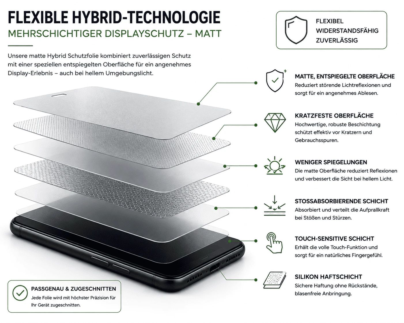 Blickschutzfolie für Samsung A520 Galaxy A5 (Hybrid Folie Anti-Spy)