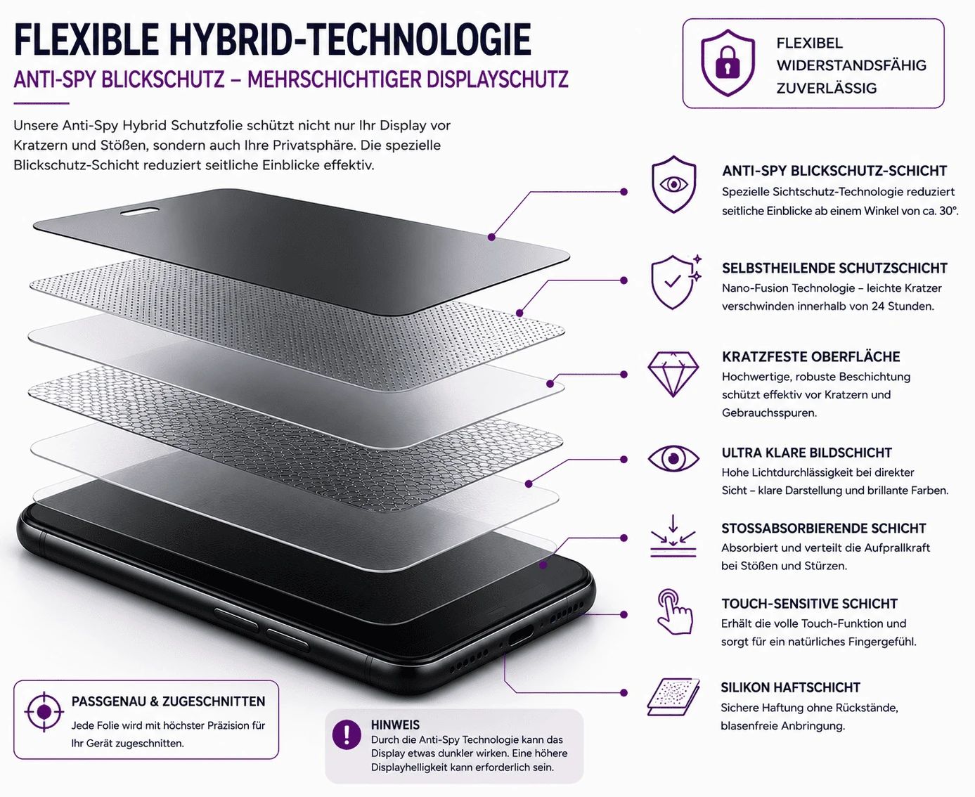Blickschutzfolie für Samsung Galaxy S10 Plus (Hybrid Folie Anti-Spy)