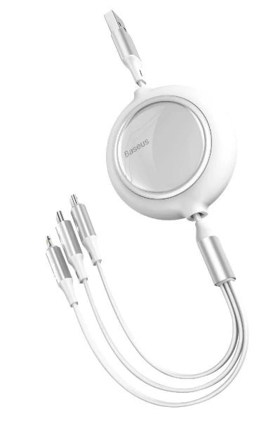Baseus 3 in 1 USB Kabel MICRO & USB-C, Lightning einziehbar weiß