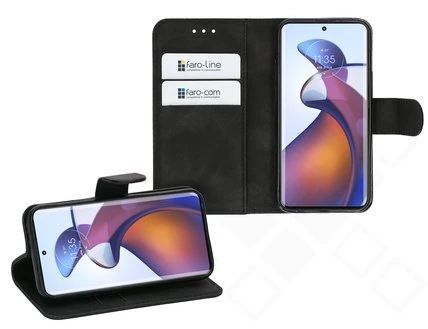 Klapp-Tasche (Book Style) ultra dünn Motorola Edge 30 Fusion classy schwarz - Schutzhülle