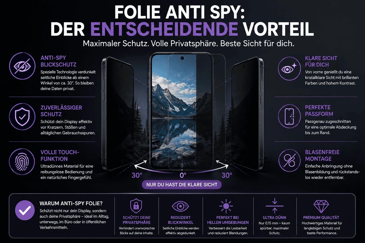 Blickschutzfolie für Samsung Galaxy S10 Plus (Hybrid Folie Anti-Spy)