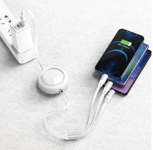 Baseus 3 in 1 USB Kabel MICRO & USB-C, Lightning einziehbar weiß