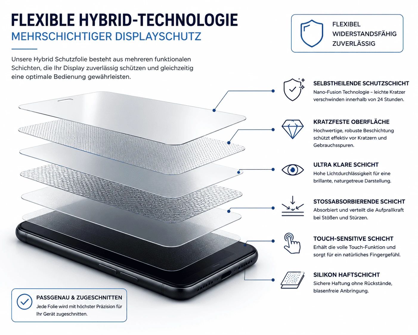 Blickschutzfolie für Samsung A520 Galaxy A5 (Hybrid Folie Anti-Spy)