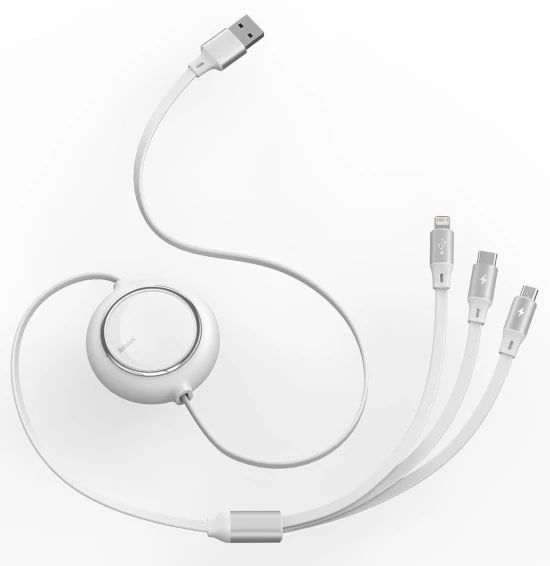 Baseus 3 in 1 USB Kabel MICRO & USB-C, Lightning einziehbar weiß