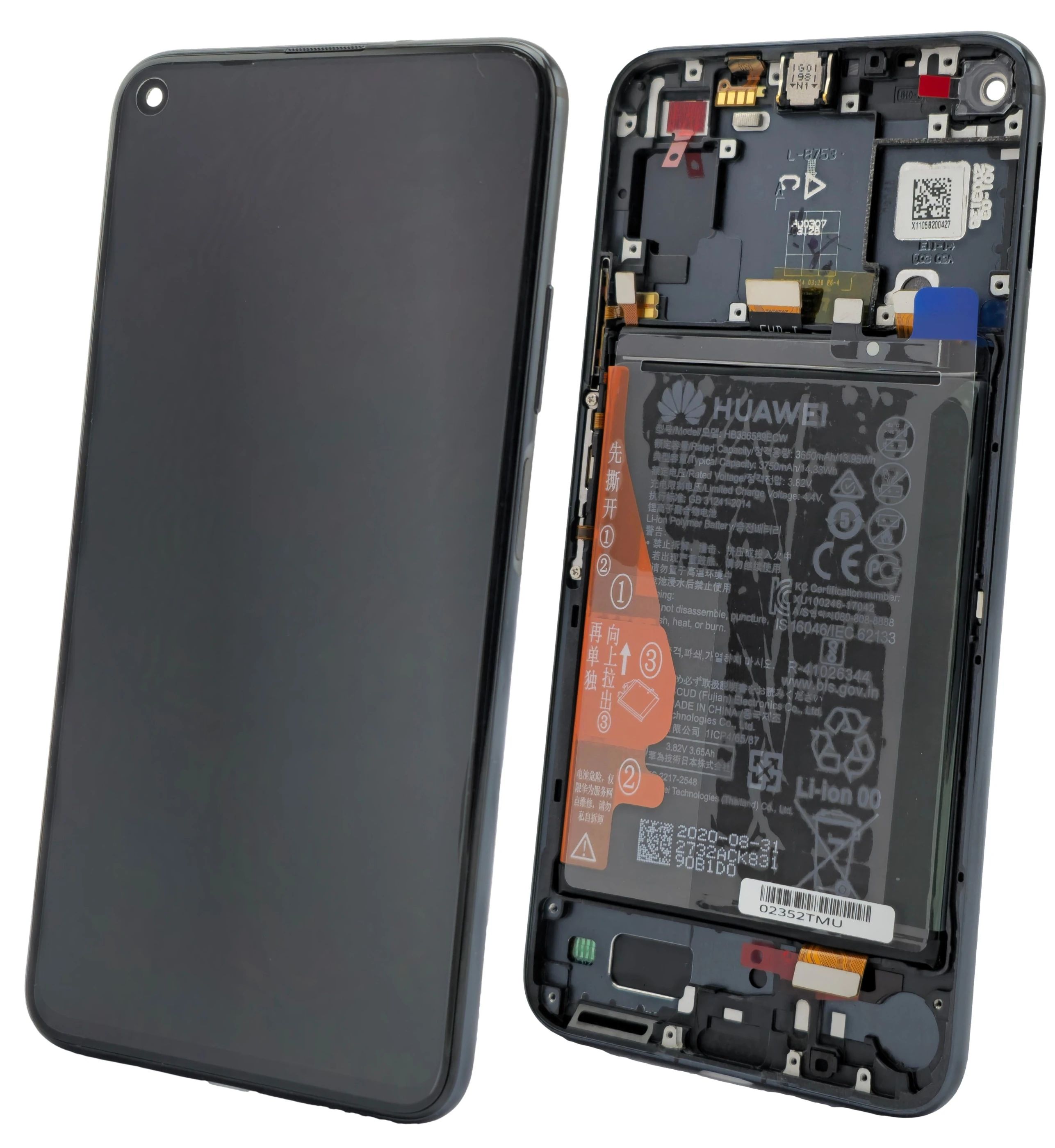 Huawei Honor 20 / Nova 5T Display mit Akku + Rahmen schwarz