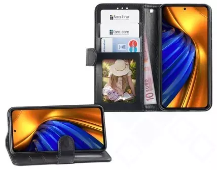 Klapp-Tasche (Book Style) ultra dünn Xiaomi Poco F4 5G classy schwarz - Schutzhülle
