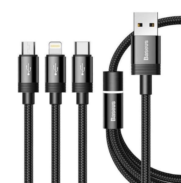 Baseus 3 in 1 USB Kabel MICRO & USB-C, Lightning, extrem Robust