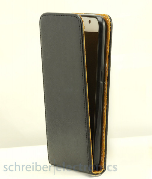 Huawei P10 Lite echt leder Flip Case (Tasche vertikal) schwarz